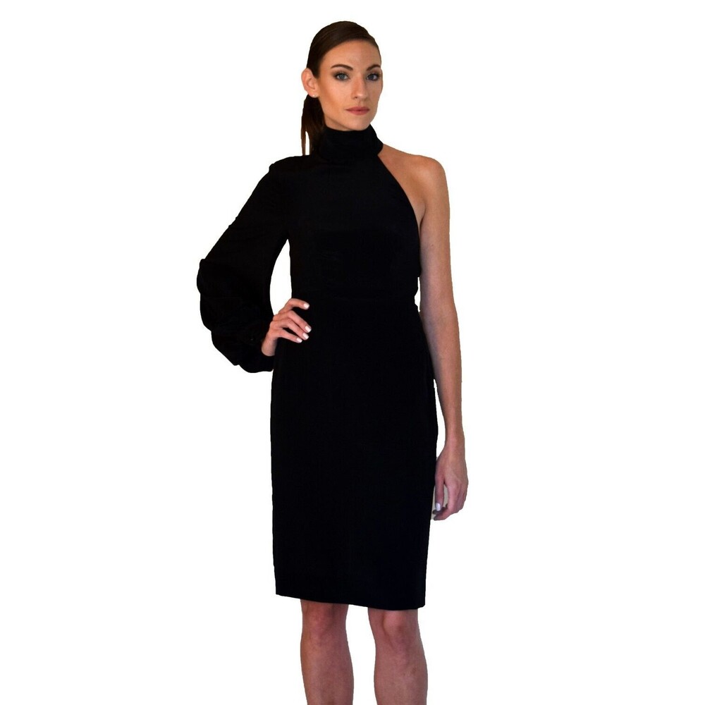 Paul Carroll Gigi Dress XS Women One Shoulder Black Silk Crepe De Chine